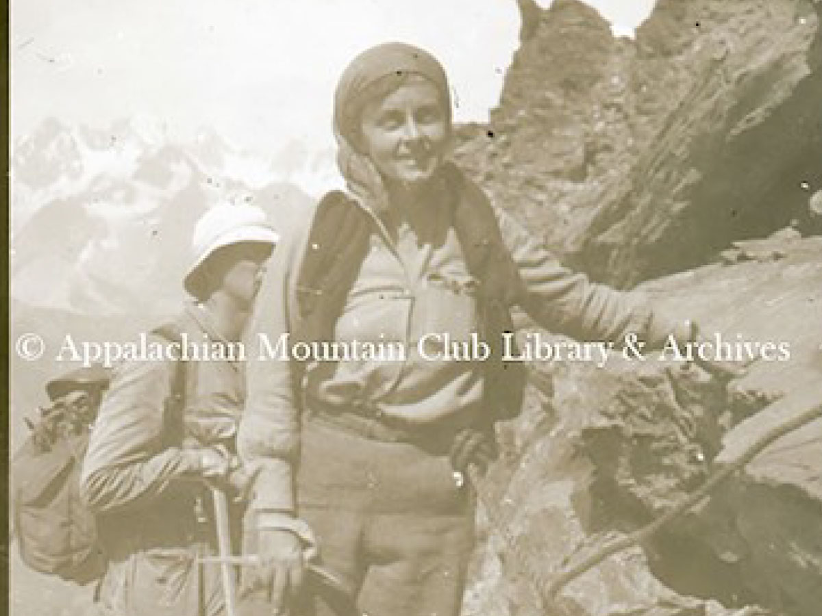 Marjorie Hurd ascending a rocky slope