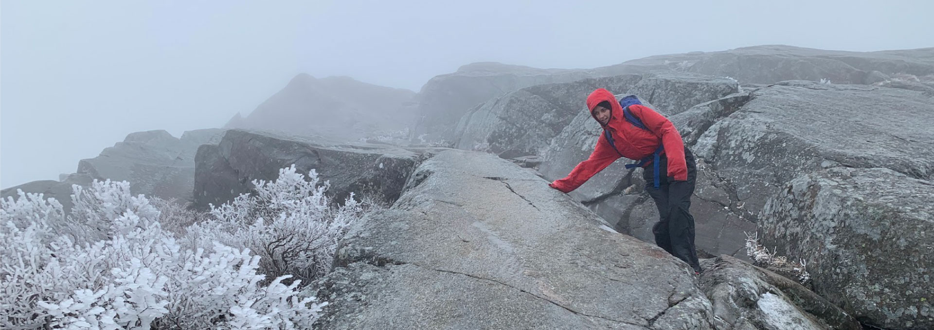 A hiker returns to tree line after ascending Mount Monadnock