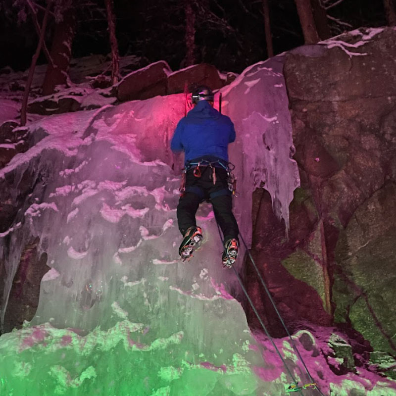 Ice climbing at night