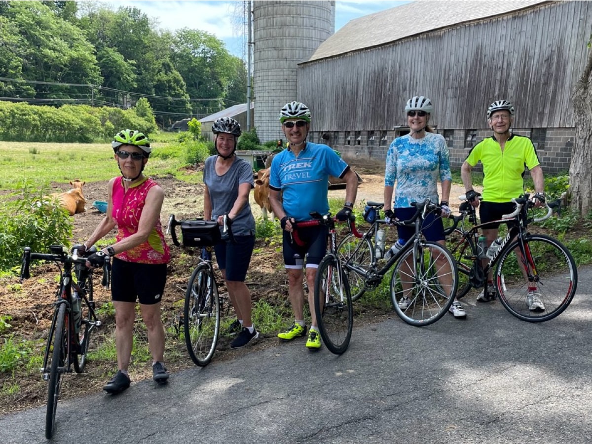 Bicyclists pose for a group photo in Westfield River Valley