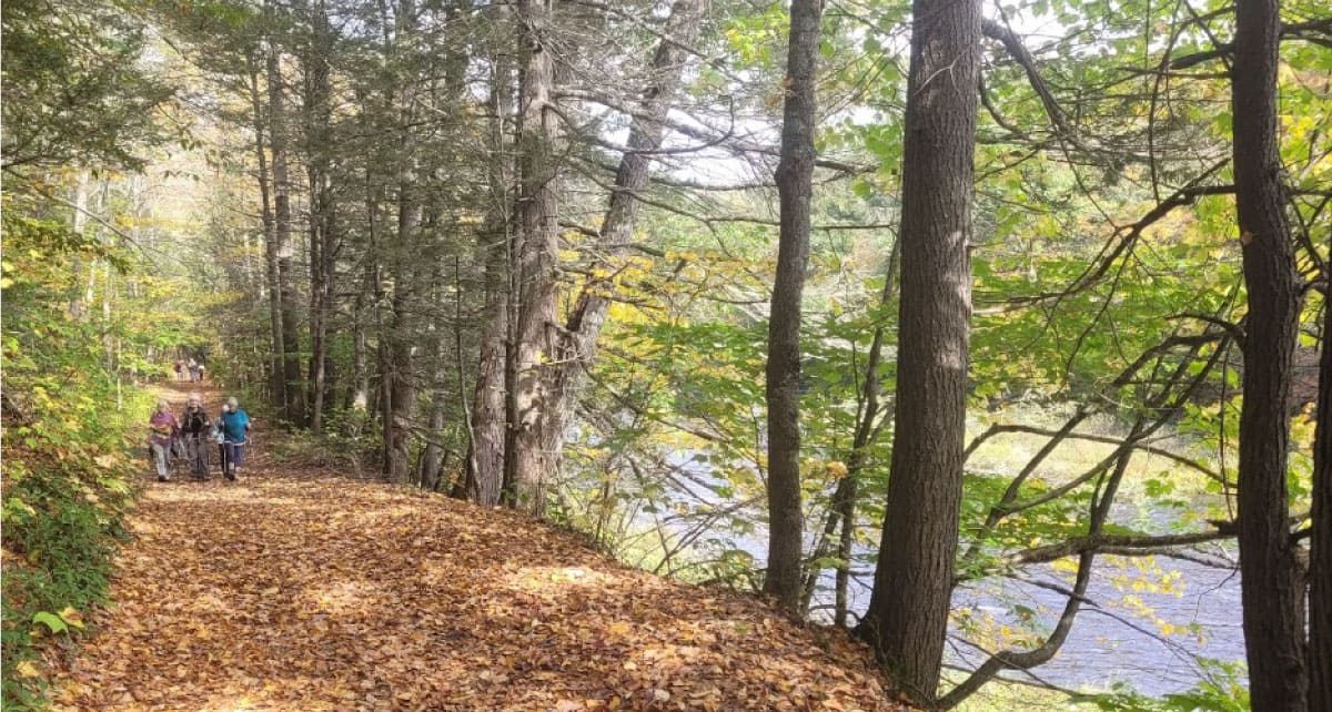 Hikers walking along the Westfield River