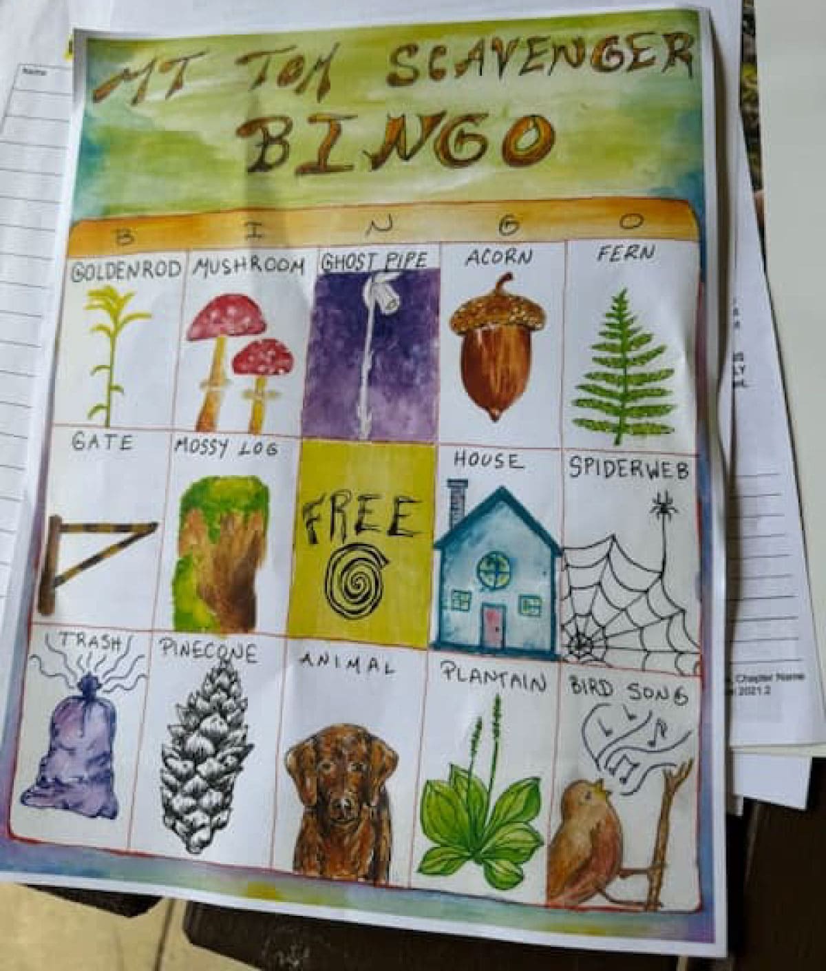 Art hike Bingo card