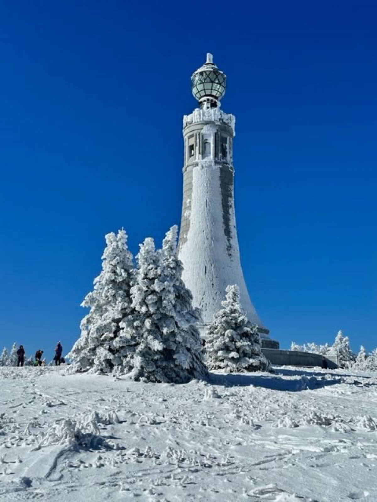 Snow-covered Greylock tower