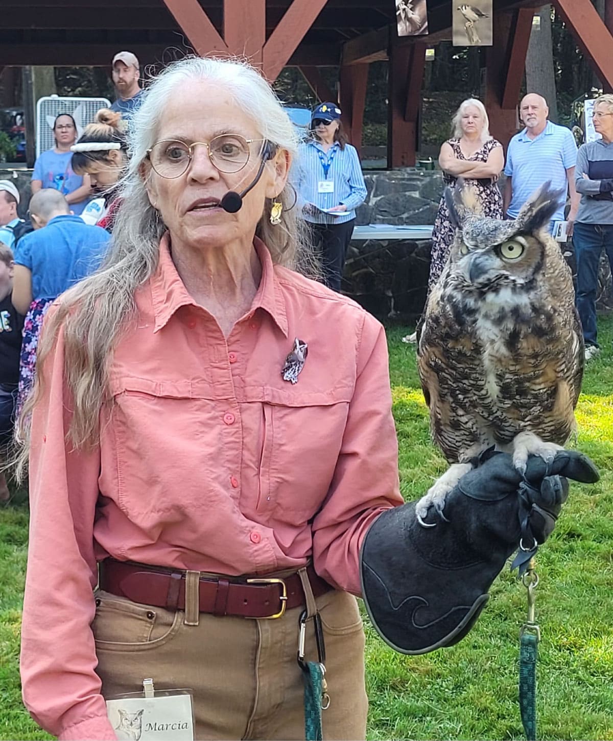 Marcia Wilson holding an owl