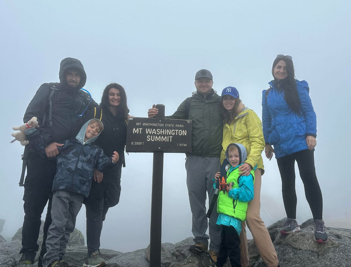 Hikers at the top of Mt Washington