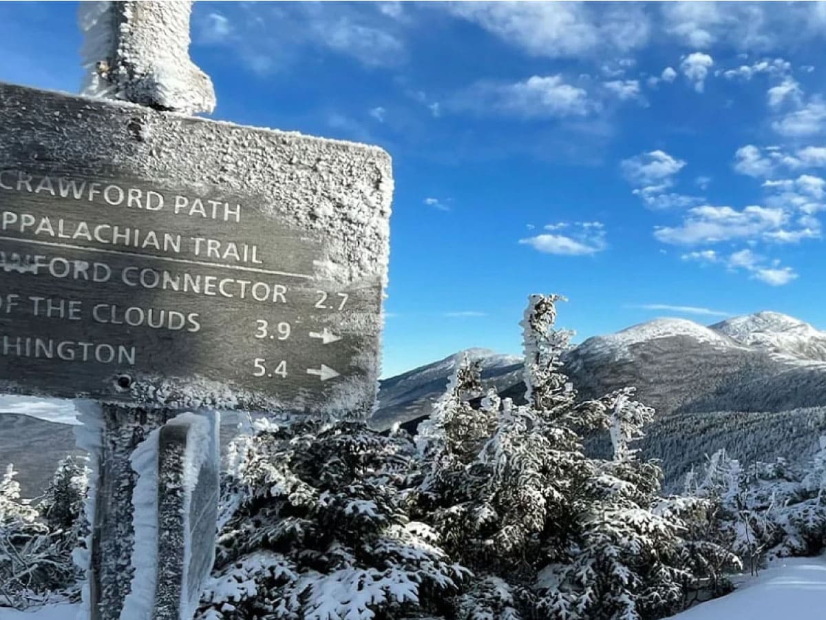 A.T. trail sign in winter