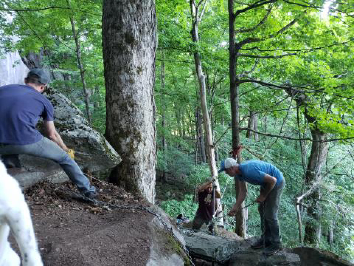 Trail crew working on Hanging Mountain